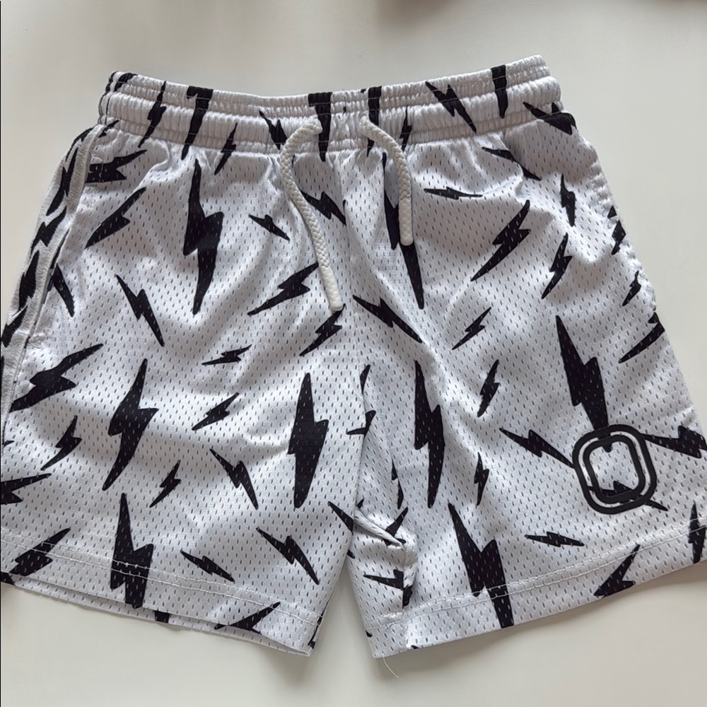 OVERTIME boys White and Black Lightning Print Shorts